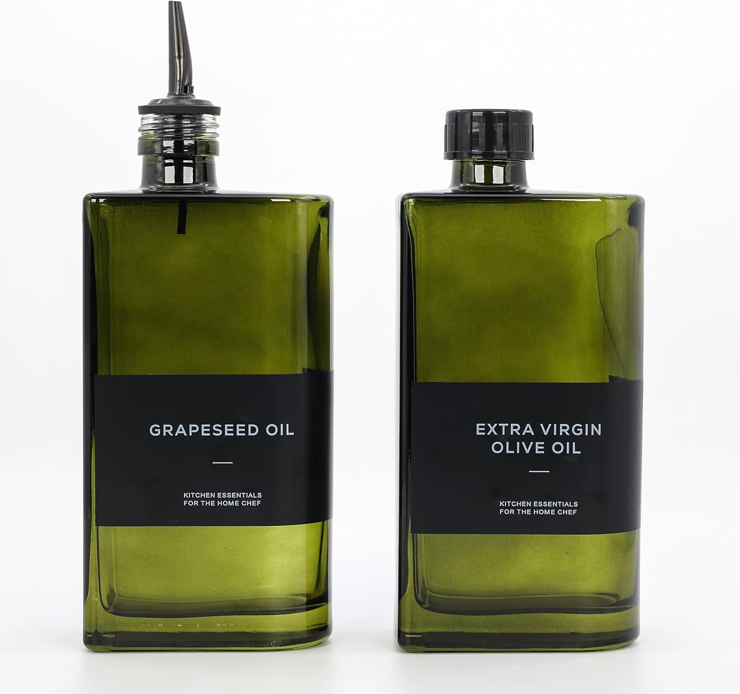 2-in-1 Oil Dispenser & Sprayer 2-Pack, Dark Glass Olive Oil Bottle with Stainless Steel Pourer, Oil Container, Oil & Vinegar Set, Light-Blocking Kitchen Countertop Accessory (Green)