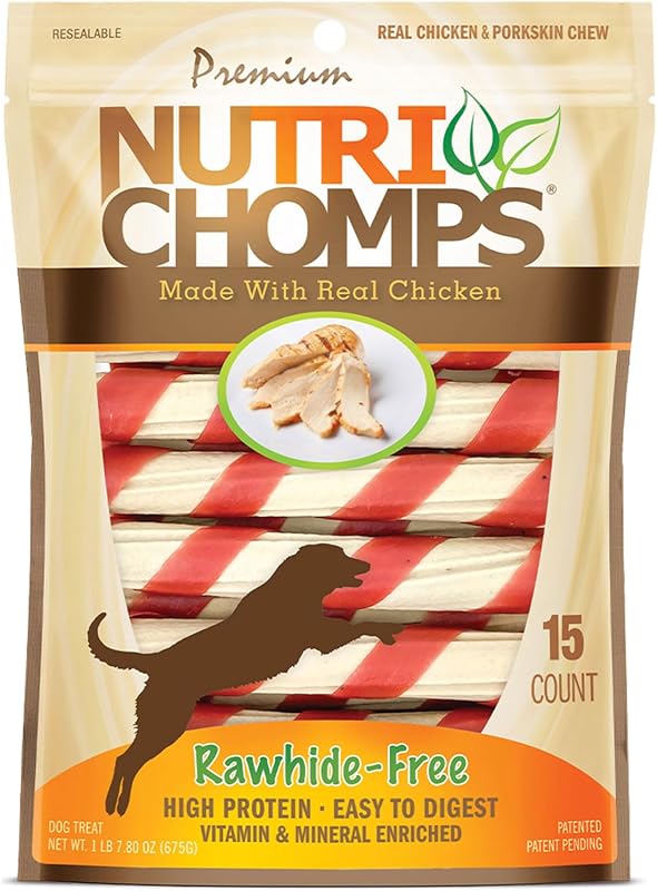 Petisco mastigável para cães Nutri Chomps com frango real, torcido de 15 cm, pacote com 15