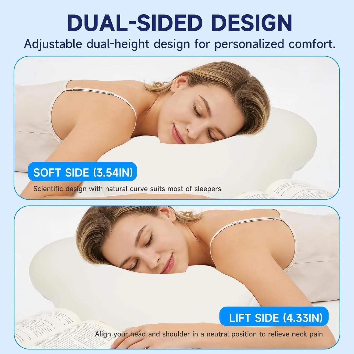 Mellow Cloudalign Pillow, Mellow Sleep Cloud Pillow, Adjustable Cervical Neck Support Pillow with Breathable Pillowcase for Side Back Stomach Sleepers (Dark Blue)