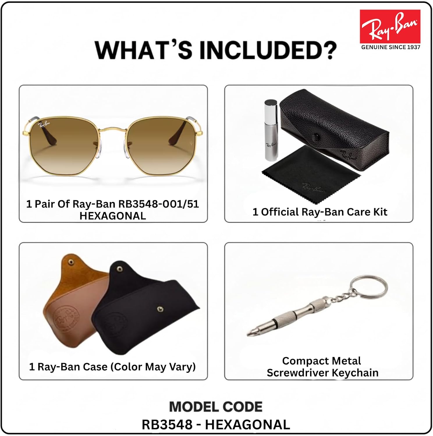 Ray-Ban RB3548 HEXAGONAL Square-Round Shaped Sunglasses for Men & Women with Official RAYBAN Eyewear Kit