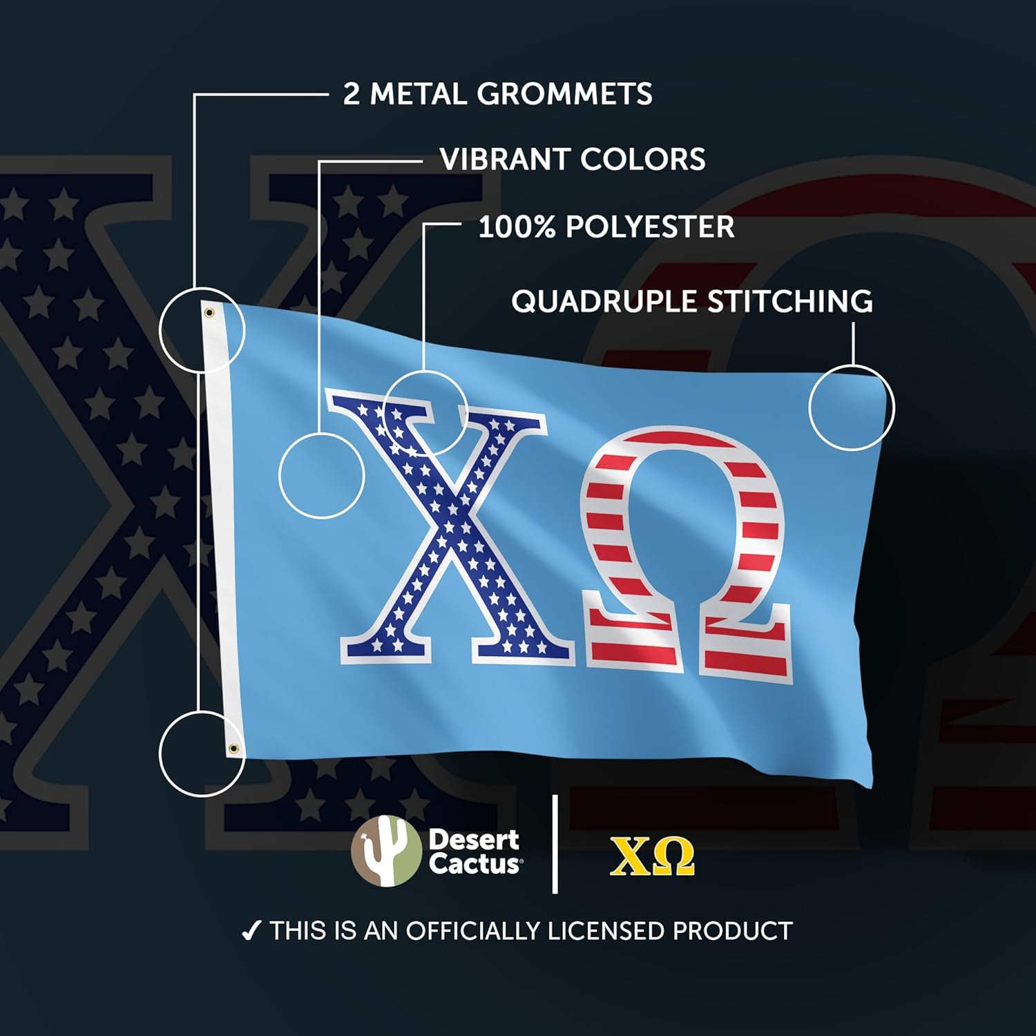 Desert Cactus Chi Omega Flag USA Letter Sorority Greek Banner Large 3x5 feet Sign Decor Chi O