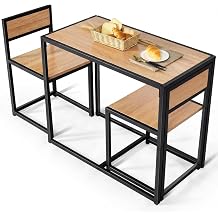 COSTWAY 3-Piece Kitchen Bar Bar Table with 2 Bar Chairs Kitchen Seating Set Dining Set With Metal Frame Wooden Kitchen Table Bar Table Set For Small Rooms Kitchens Dining Rooms and Bistros
