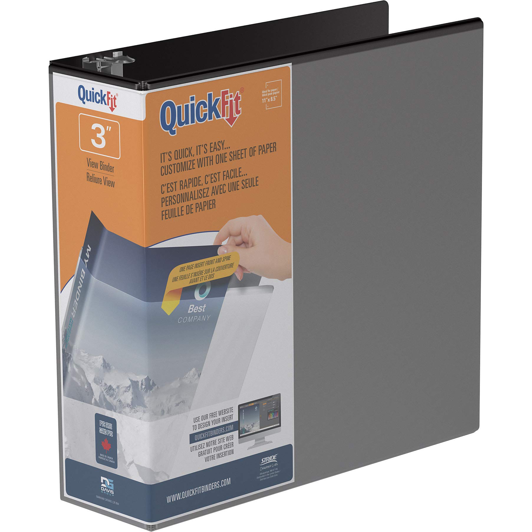 QuickFit View 3 Ring Binder, Angle D-Ring Binder with Clear-View Cover, 7.6 cm Wide, Black