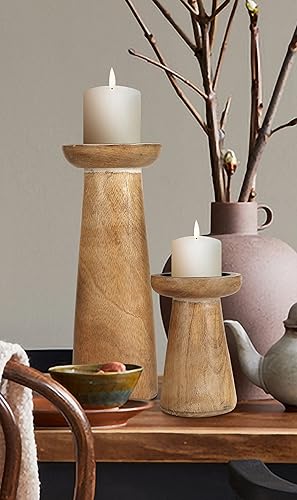 Miniatura 8 de Juego de 3 portavelas de pilar de madera hecho a mano, ideal para velas LED y pilares, regalo para bodas, Navidad, fiestas, hogar, spa, reiki,