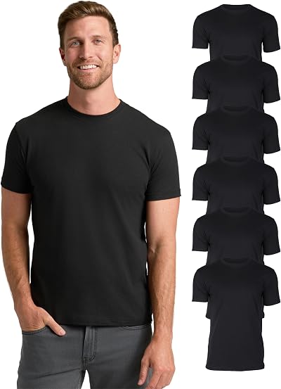 True Classic Mens T-Shirts – Short Sleeve Crew Neck T Shirts for Man, Cotton Blend Plain Novelty Men's T-Shirts, Pack of 6, Black, XXL