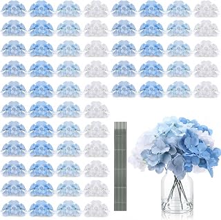 Suncalla 60 Pcs Silk Hydrangea Flowers with Stems,Blue
