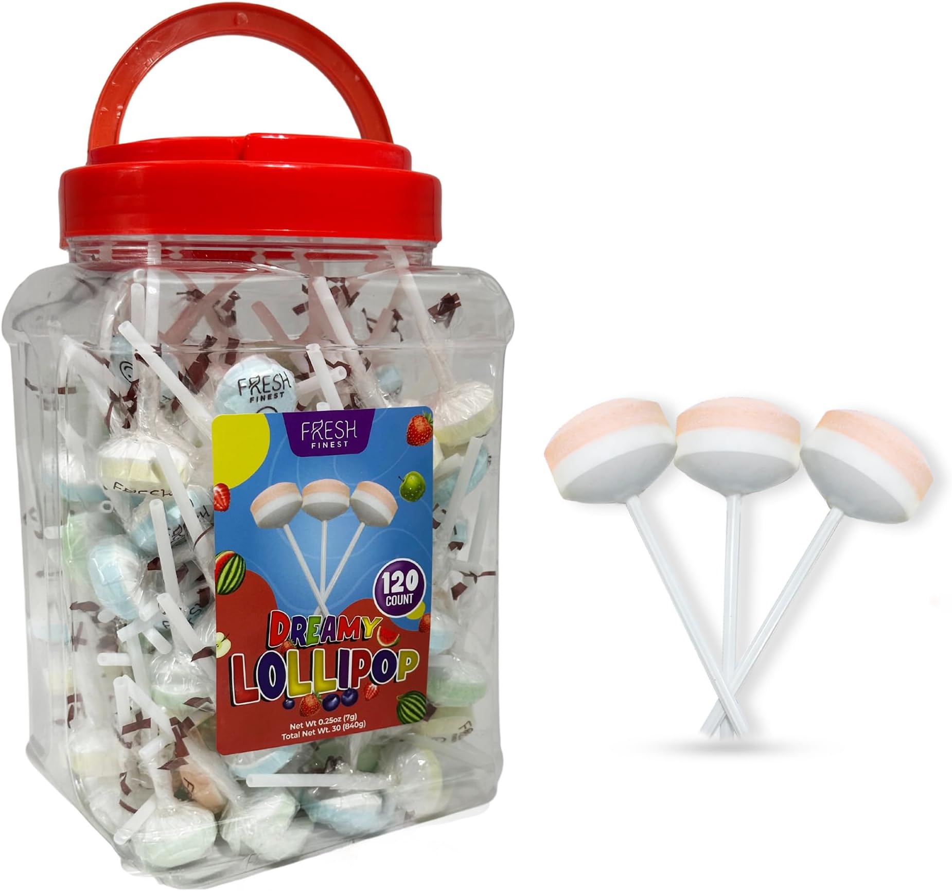 Fresh Finest Bulk Round Dreamy Lollipops - Individually Wrapped Lollipop Candy for Kids' Events, Festivities and Birthday Parties – 120 pack (840 g)