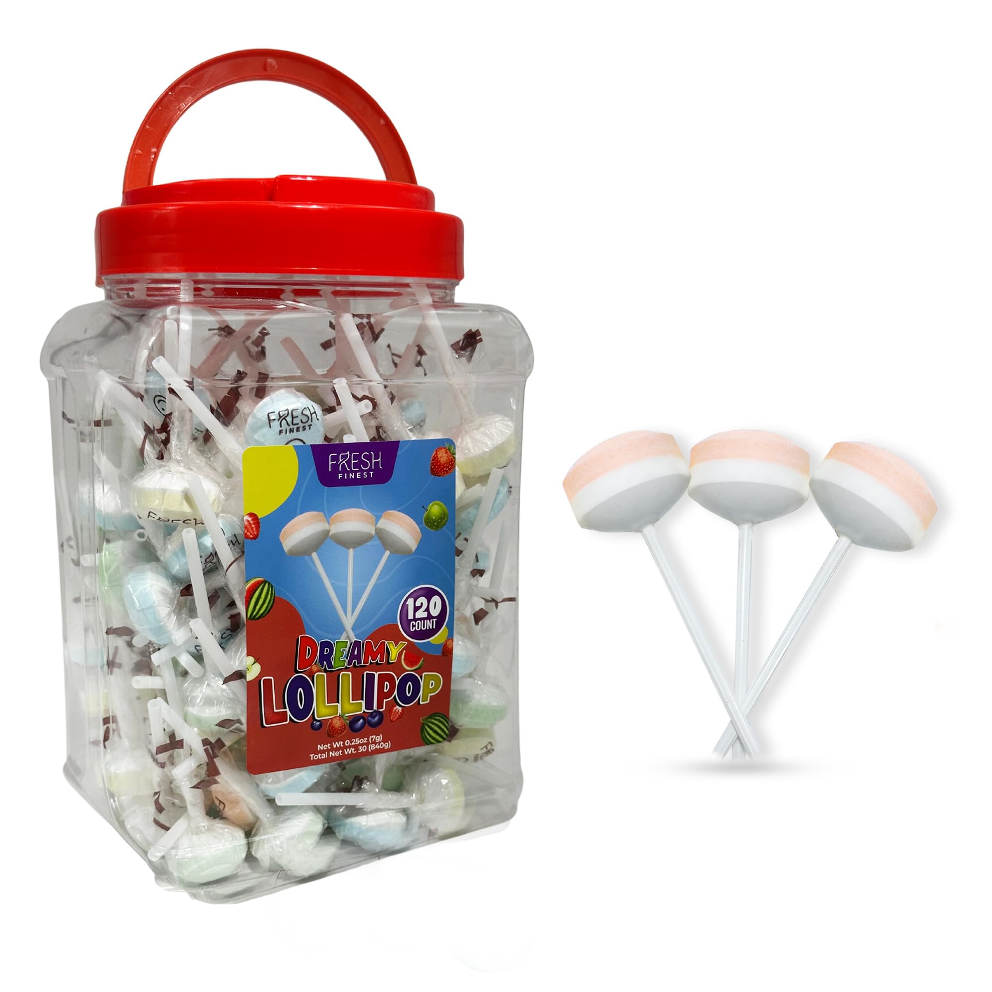 Fresh Finest Bulk Round Dreamy Lollipops - Individually Wrapped Lollipop Candy for Kids' Events, Festivities and Birthday Parties – 120 pack (840 g)