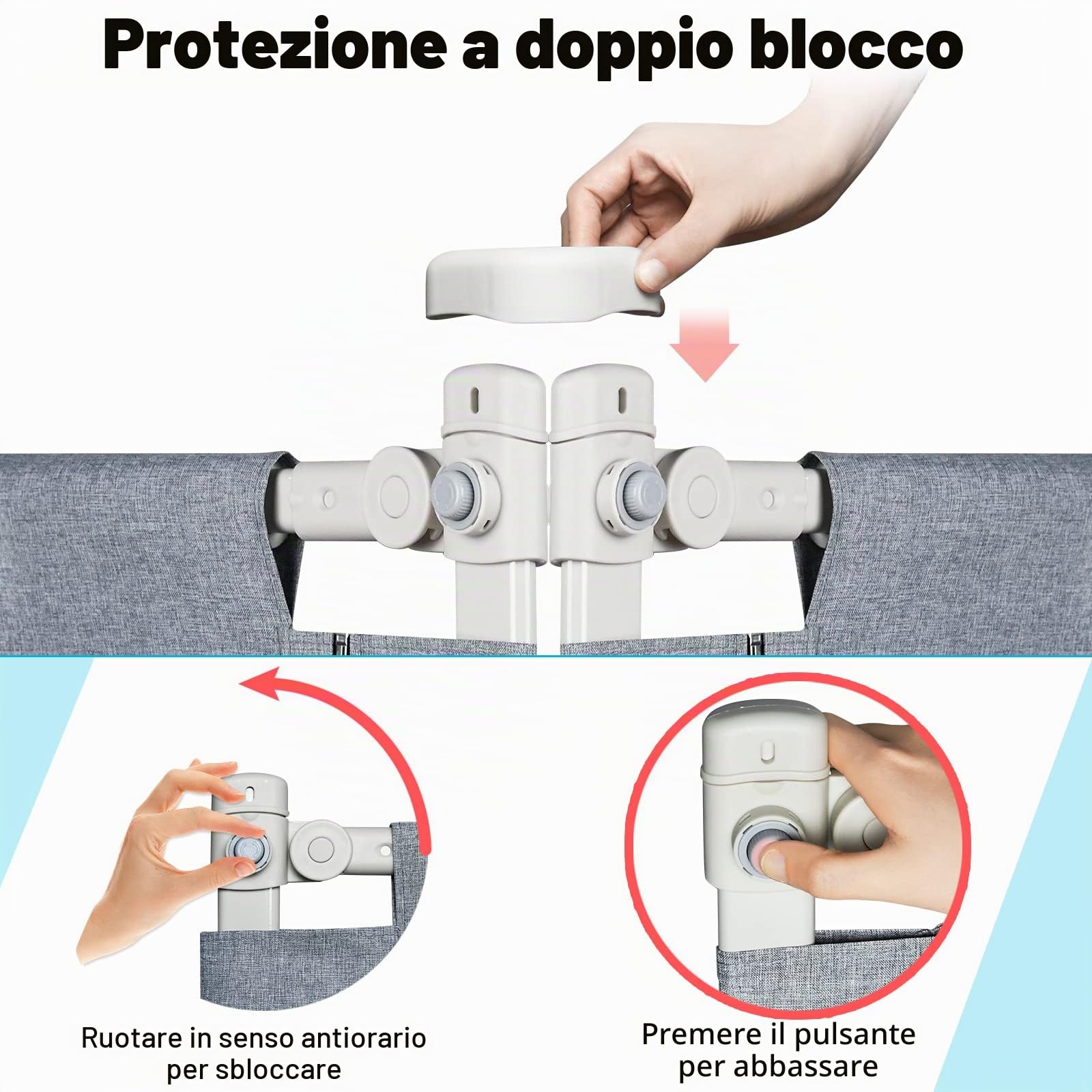 UISEBRT Barriera per Letto Bambini, sponda letto barriera protettiva Regolabile, Barriera Protezione, AltezzaRegolabile 150 cm, per Neonati Bambino, con motivo orso, grigio