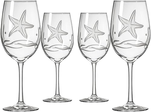 Rolf Glass Starfish - Copas de vino multiusos de 18 onzas, juego de 4 copas de vino grandes, sin plomo, copas de vino grandes grabadas, fabricadas