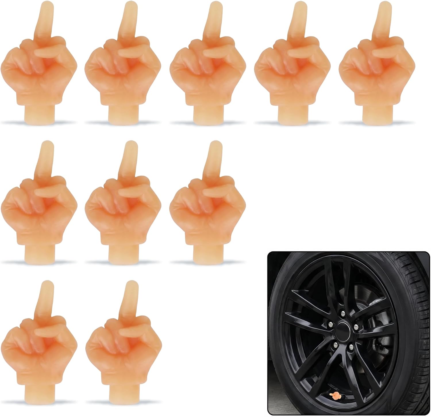 10 PCS Middle Finger Universal Valve Stem Caps, Mini Funny Prank Tire Valve Stem Caps, Decorative Pencil Valve Stem Covers for Cars, SUVs, Trucks, Motorcycles and Bicycles