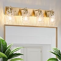Vista 1 de 4 Light Bathroom Vanity Light Modern Brushed Gold Bathroom Light Fixtures Over Mirror with Hammered Glass Lampshade for Kitchen Hallway