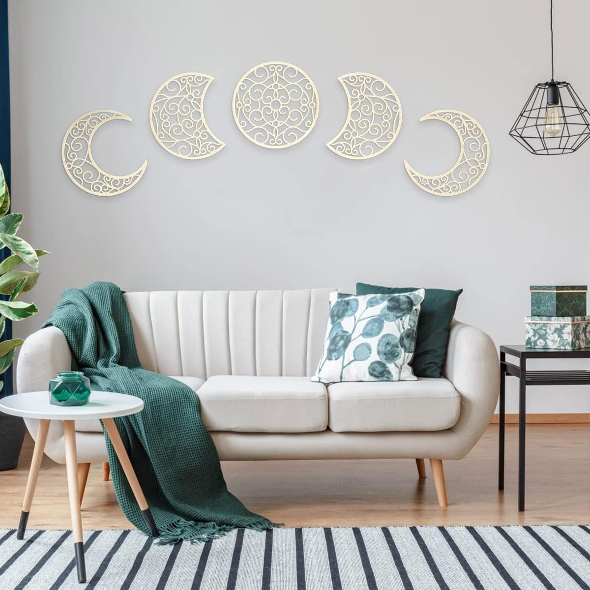 Bnesi 5Pcs Moon decoration wall decoration,12 Inch Moon Phase Spiritual Bedroom Wall Hanging Decor,boho bedroom decor home wall decoration (Wood color)
