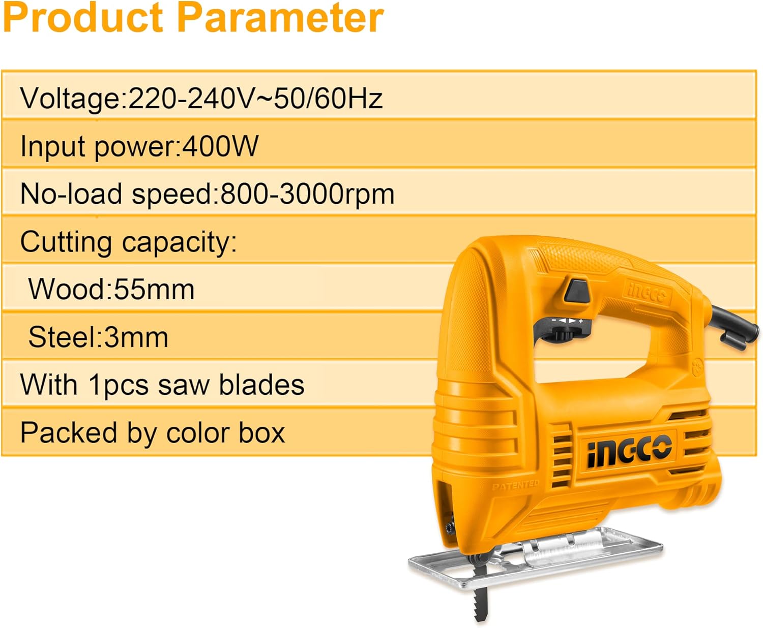 Table of INGCO Jig Saw product parameters