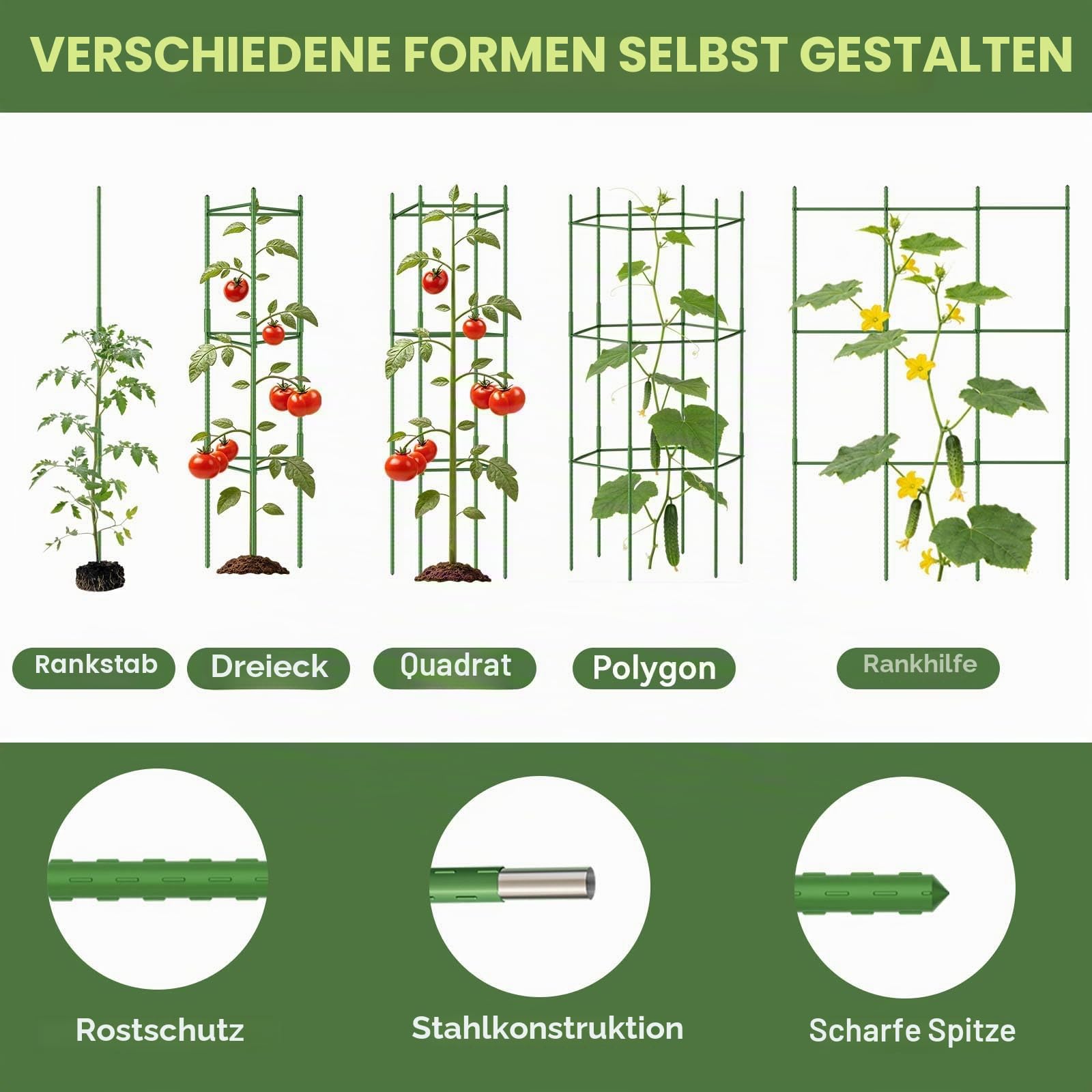 Halatool 4Stück Tomaten Rankhilfe,120cm Verstellbarer Tomatenturm für Gurken,Töpfe & Hochbeete,Töpfe, Hochbeete, & Klettergemüse sowie Blumen (Grün 4 Packungen)