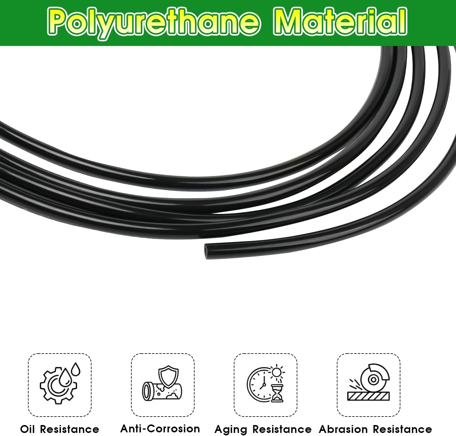 Fuel Line Hose, 7mm (0.28") ID 10mm (0.39") OD, 3m (10ft) Polyurethane Fuel Line for Motorcycle, ATV, Generator Replacement, Black