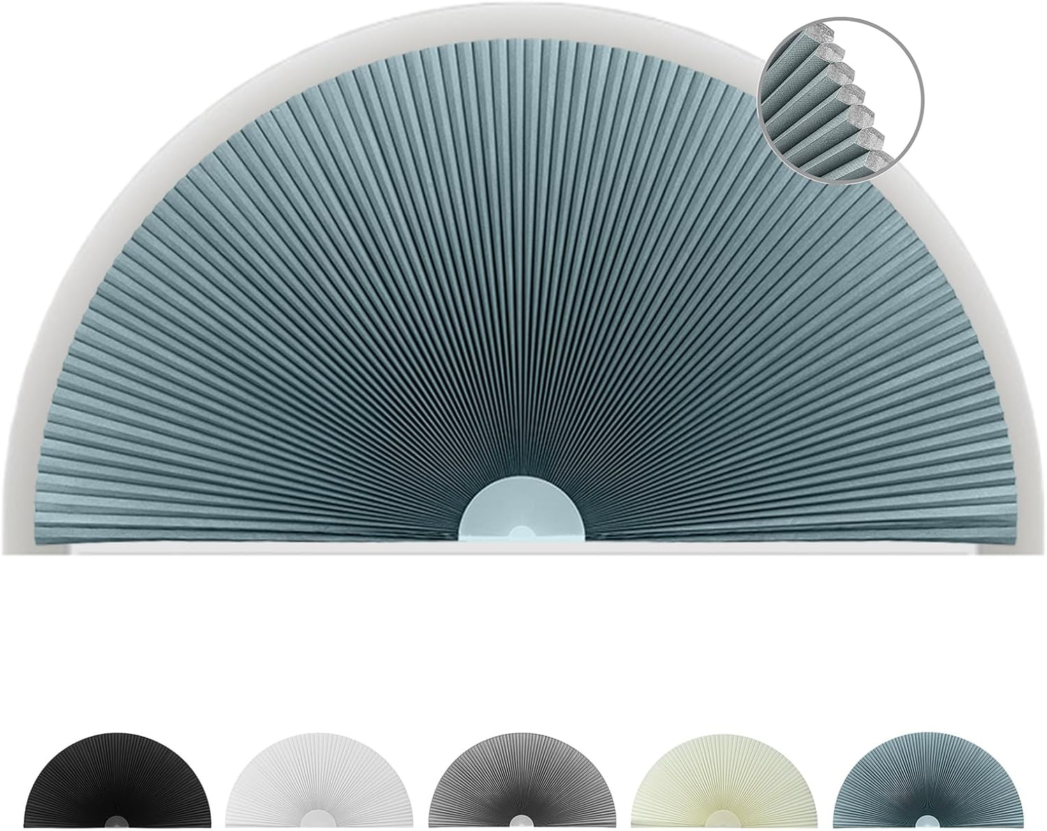 Arch Window Shade Blackout, Stick on Cellular Shades Cordless No Drill Honeycomb Blinds, Thermal Insulated UV Protection Fabric Half Circle Window Coverings Room Darkening Shades (Blue, 48"W x 24"H)
