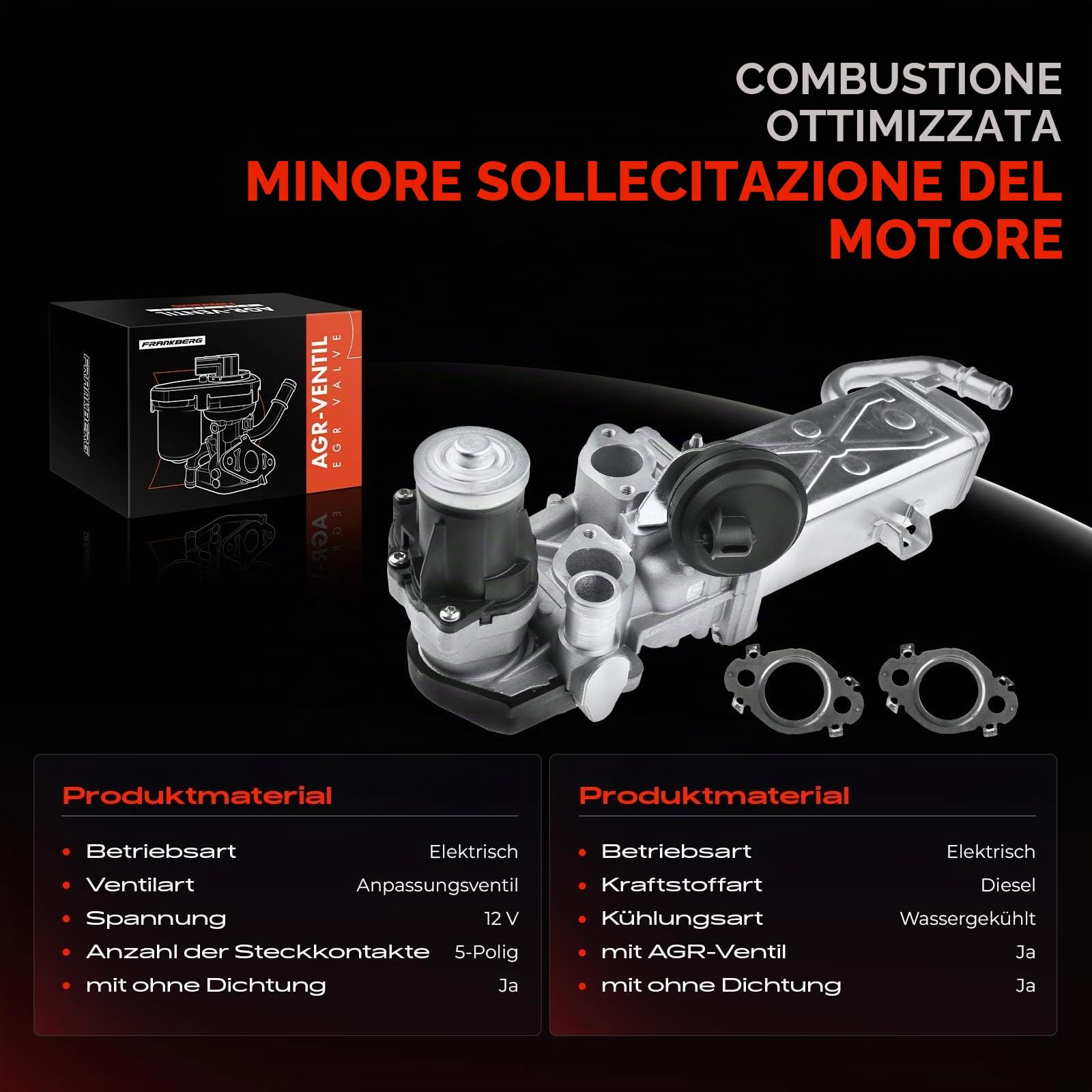 Frankberg Valvola EGR Ricircolo dei gas di scarico per Beetle CC Golf Passa.t Diesel 2008-2021 03L131512AP