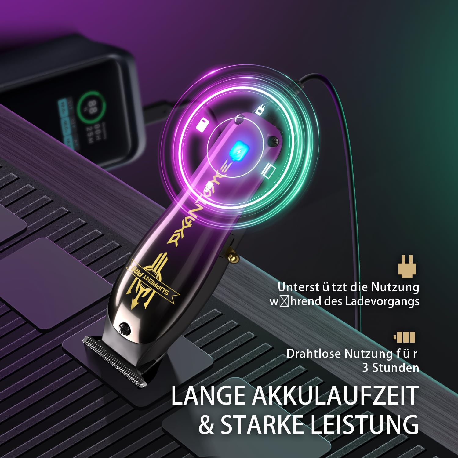 SUPRENT Haarschneidemaschine Profi, Trimmer Herren Barttrimmer Herren LED Anzeige T- Klingen- Trimmer Konturen Haartrimmer, Schnurlose Haarschneider Männer