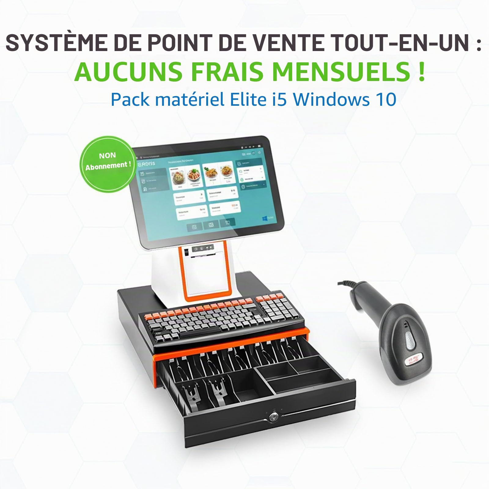 Caisse Enregistreuse Tactile Professionnelle i5 8Go 128Go, Pack Complet avec Tiroir-Caisse et Imprimante Tickets, Logiciel Non Inclus, pour Commerce et Bar(Black,58 Tooth Gear Printer)