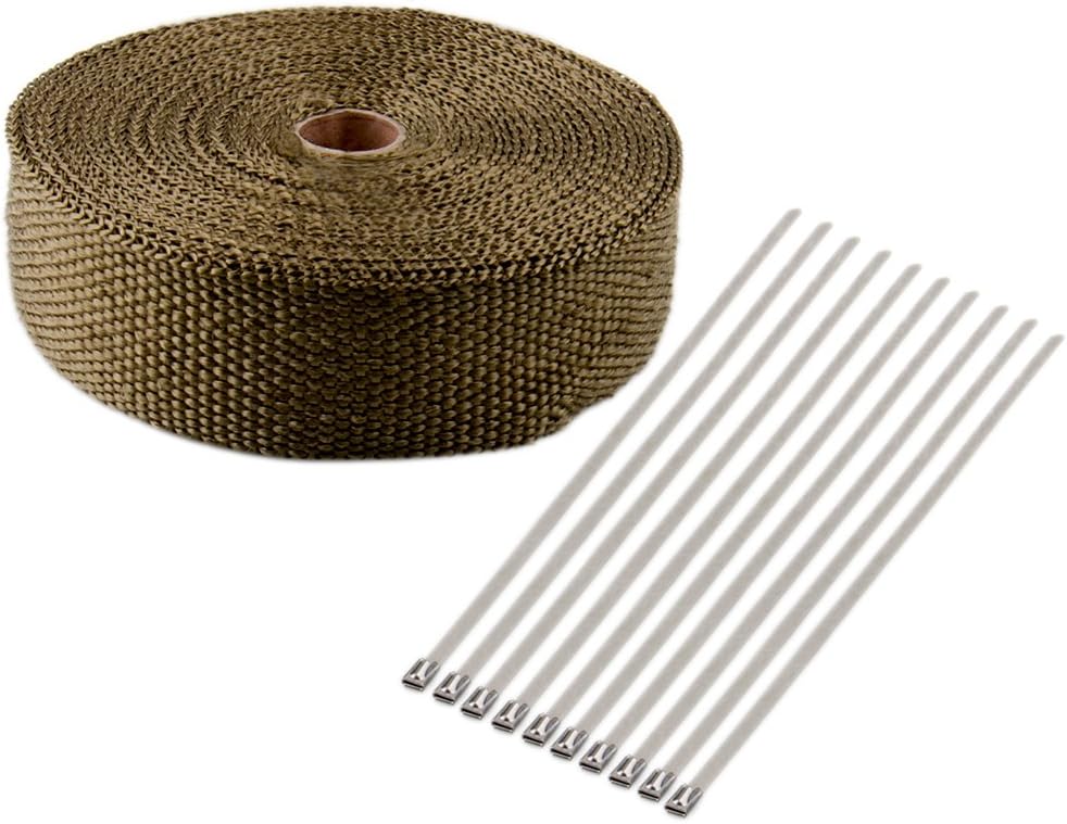 CarBole 15m x 50mm Titanium Exhaust Heat Wrap Roll, Fiberglass Car Motorcycle Exhaust Header Manifold Downpipe Heat Shield Wrap Tape Kit with 10pcs Stainless Steel Ties