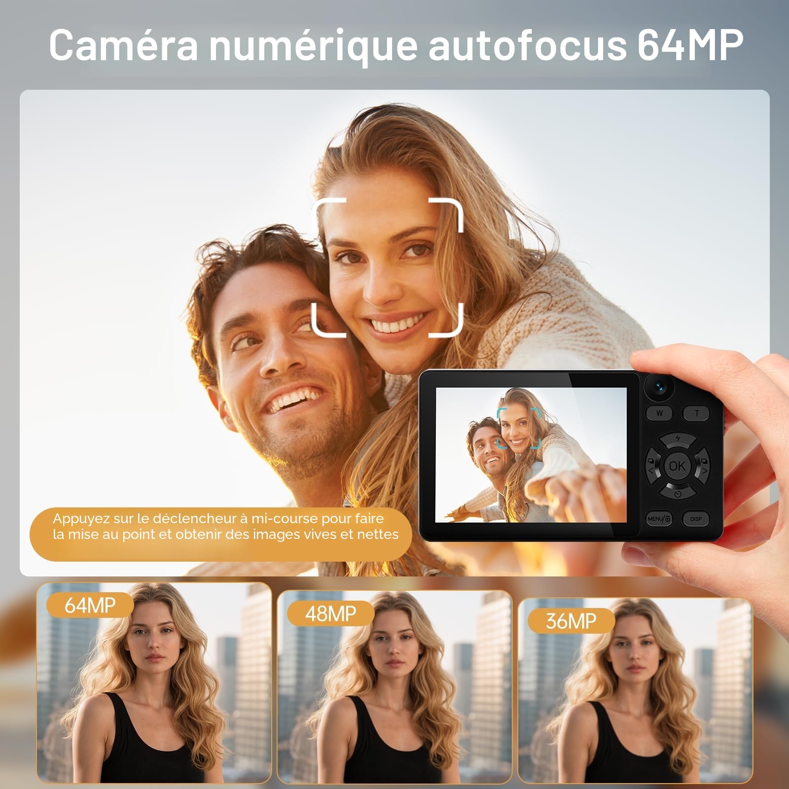 Appareil Photo Numérique 4K 64MP avec Double Caméra Avant et Arrière, Appareil Photo Compact Portable, Zoom Numérique 18X, Écran 2,8 Pouces, Carte 32G pour Enfants, Adolescents (Noir)