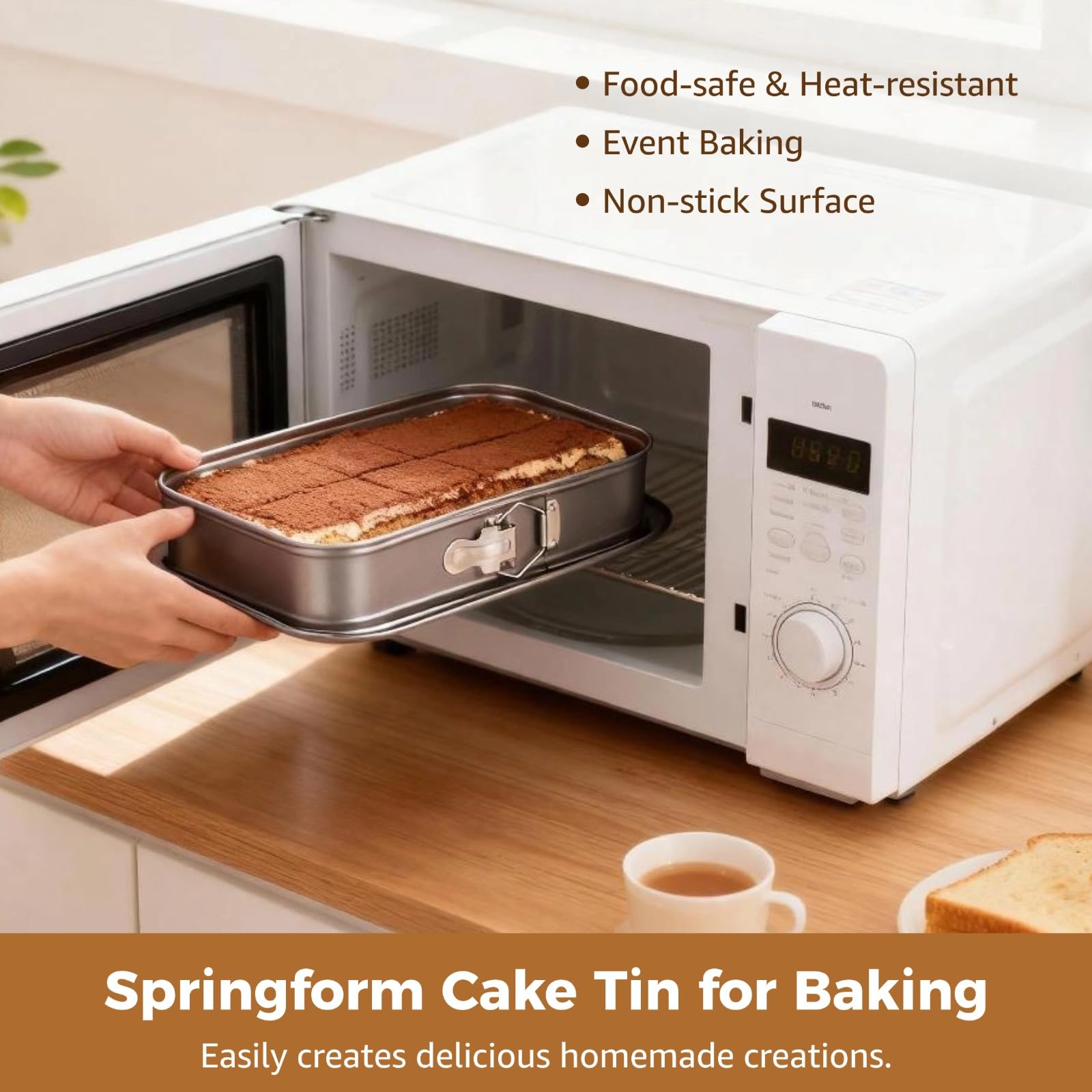 Springform Backform rechteckig 29 x 19 cm, Springform mit Hebeboden für Käsekuchen, antihaftbeschichtete Kuchenform aus Karbonstahl, auslaufsichere Backform für Brownies, Mousse und Torten