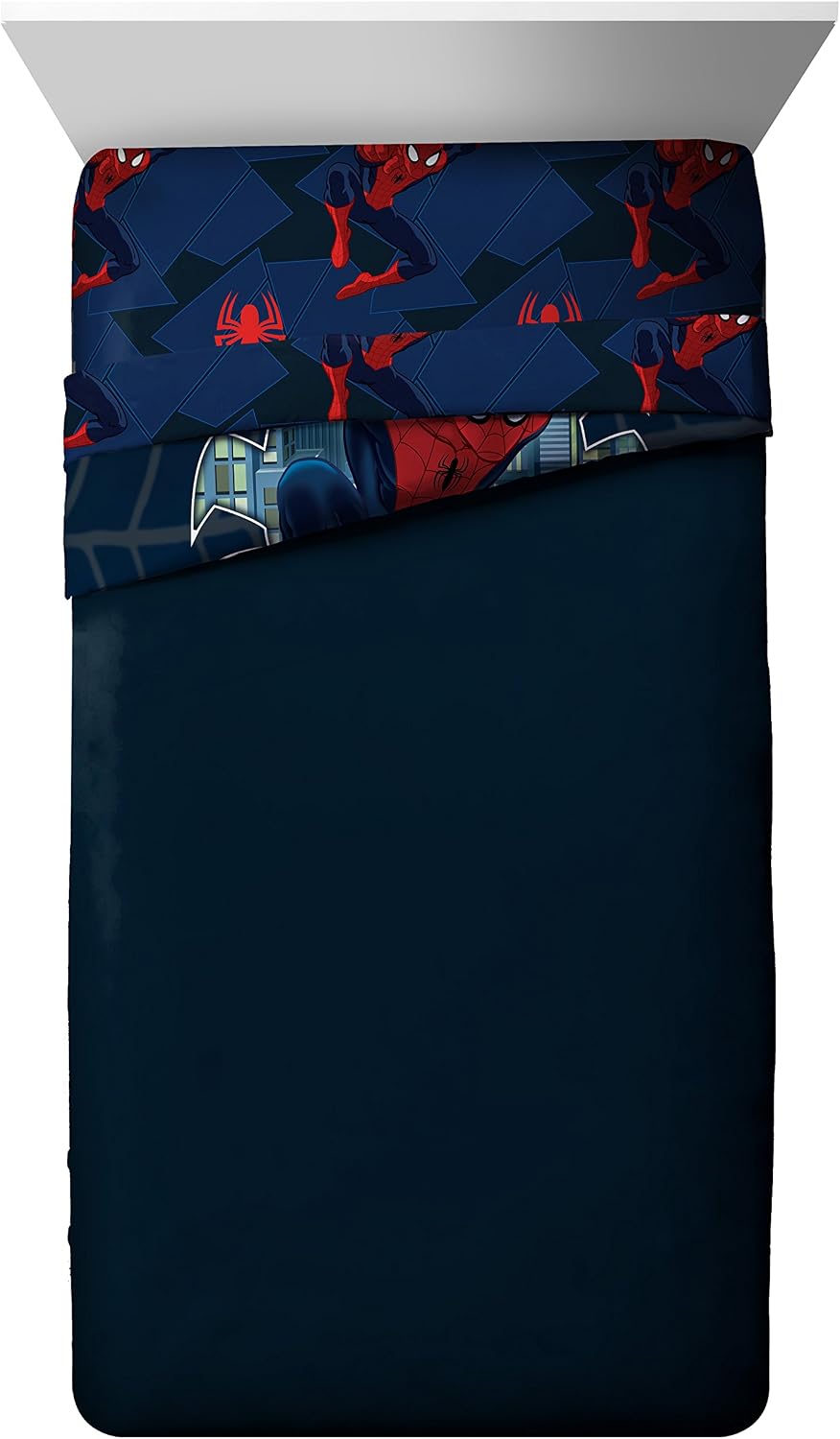 Marvel Spider Man Saving the Day Twin/Full Comforter - Super Soft Kids Reversible Bedding features Spiderman - Fade Resistant Polyester Microfiber Fill (Official Marvel Product)