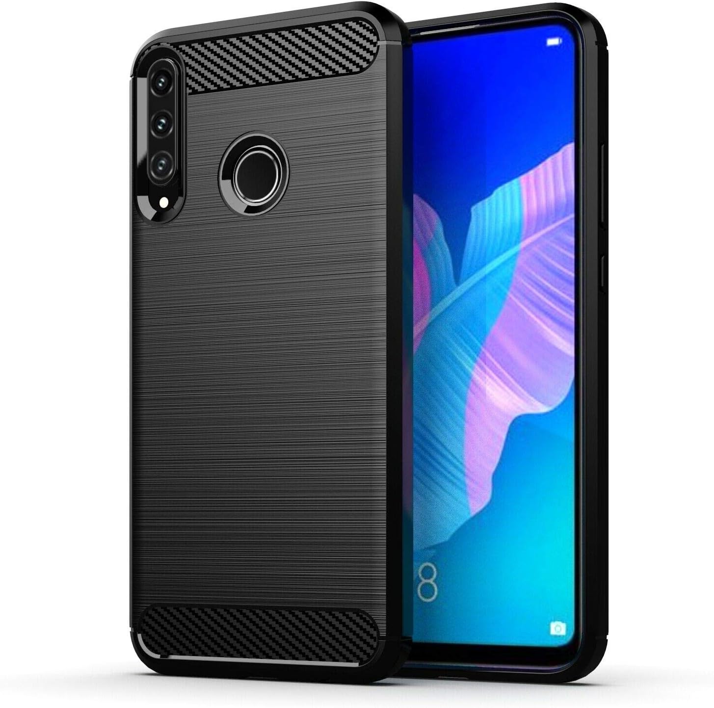 Toppix Case for Huawei Y7p (2020) / P40 Lite E, Soft TPU Bumper Flexible [Shock Absorption] [Carbon Fiber Texture] Bumper Protective Cover for Huawei Y7p (2020) / P40 Lite E (Black)