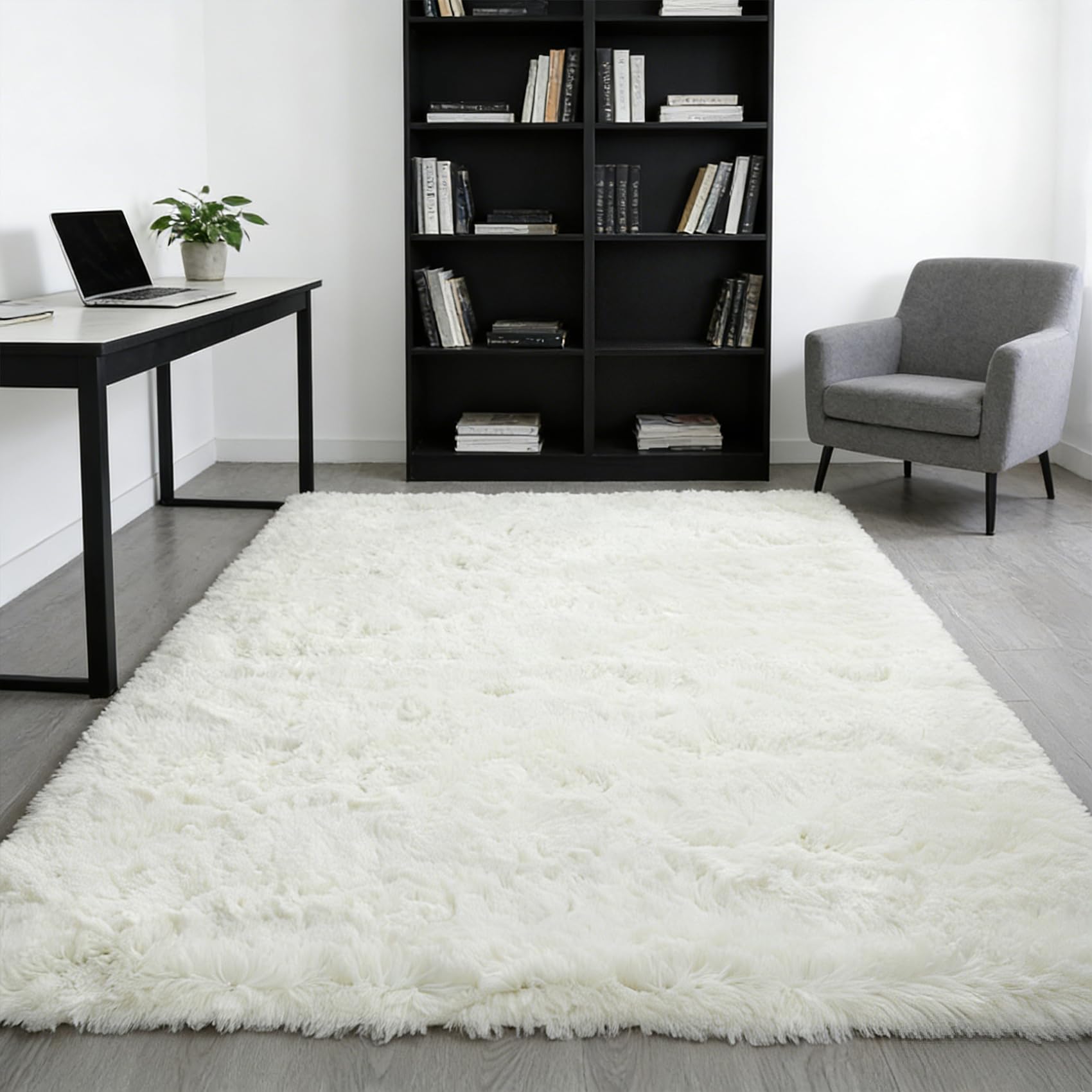 Grand tapis de salon facile d'entretien et moelleux blanc cassé 115x360