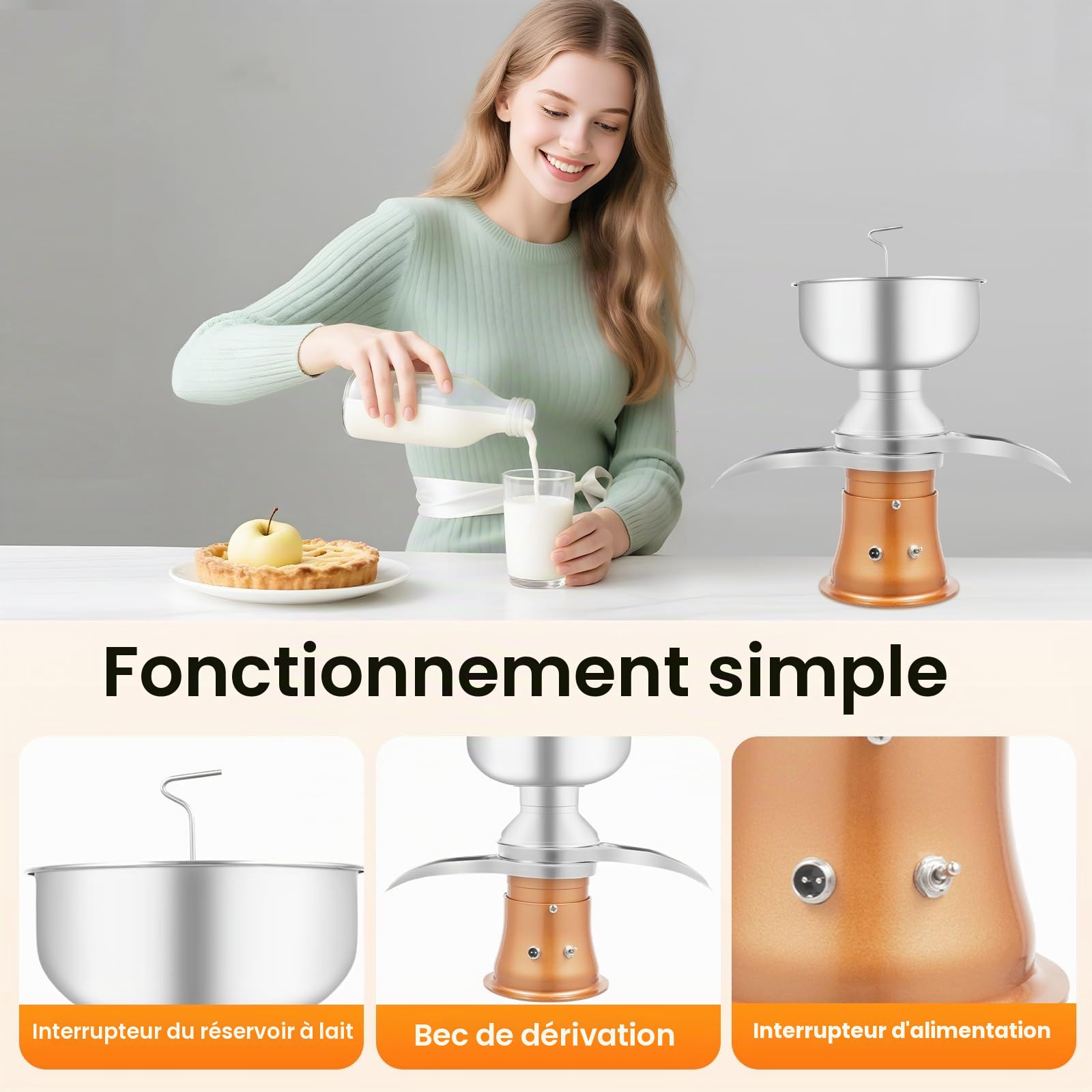 50 L/H Centrifugeuse à lait électrique Séparateur de crème de lait 30 W 220 V