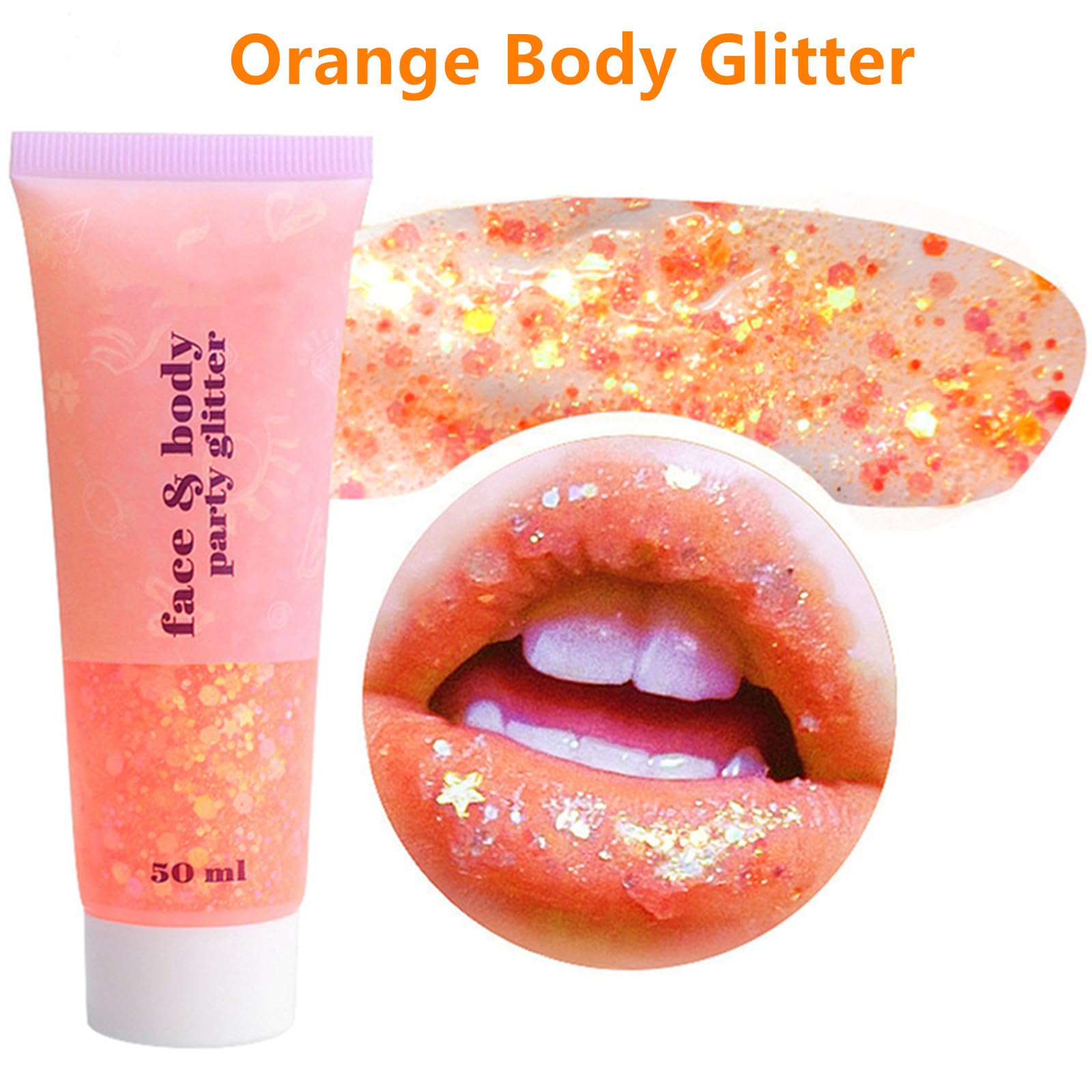 Go Ho Orange Body Glitter Gel,Singer Concerts Orange Face Glitter Makeup,Holographic Long Lasting Chunky Sequins Glitters for Eye Lip Hair Nails,Festival Rave Accessories,52g - Image 3