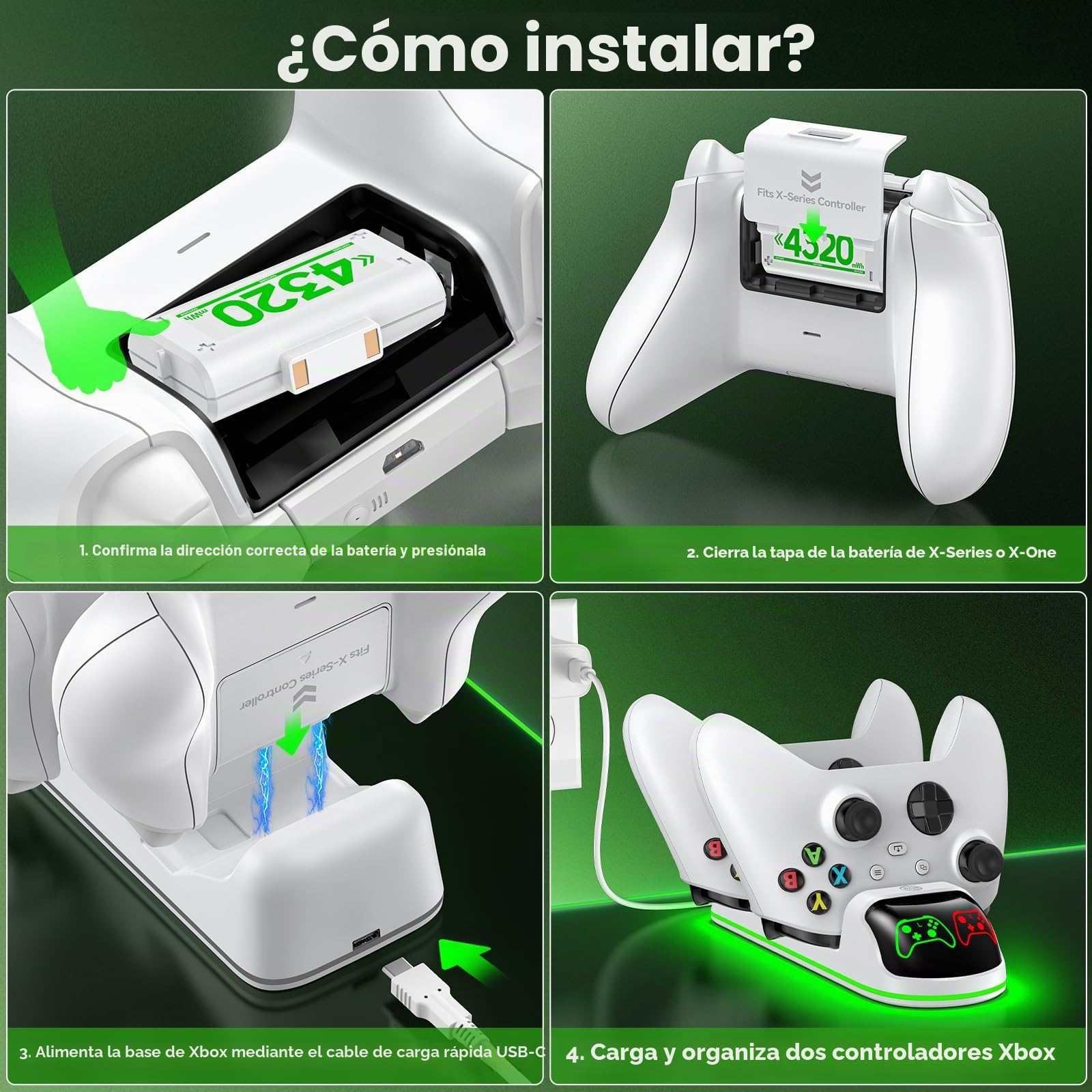 OIVO Cargador con 2 Baterías Recargables para Xbox One/Xbox Series X/S Mantel, Estación de Carga con 2 x 4320mWh Baterías Recargables