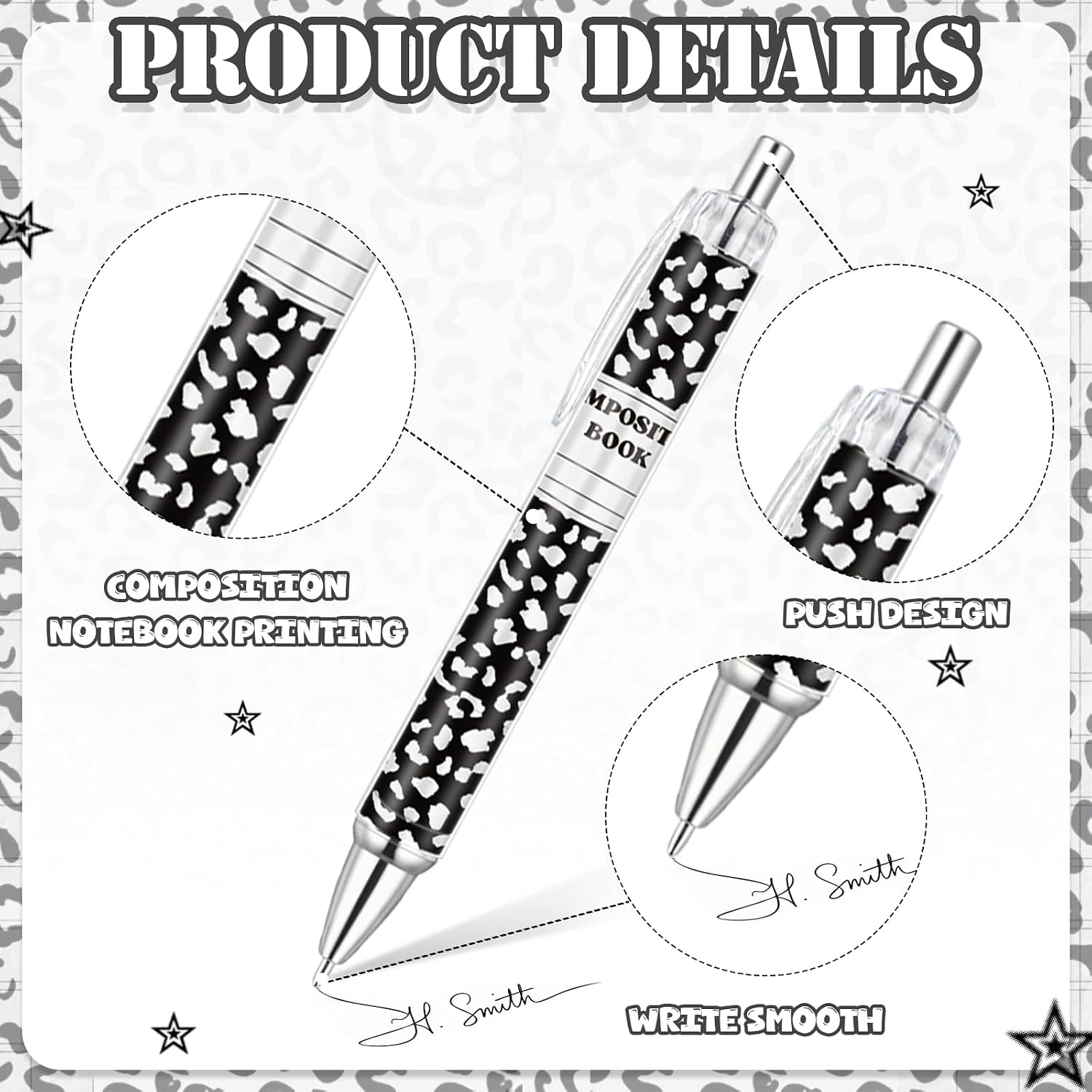Yeaqee 48 Pcs Back to School Ballpoint Pens Bulk Retractable Composition Notebook Teacher Pens 1.0 mm Black Ink for First Day of School Party Favors Gifts Office Supplies (Composition Notebook) image 3