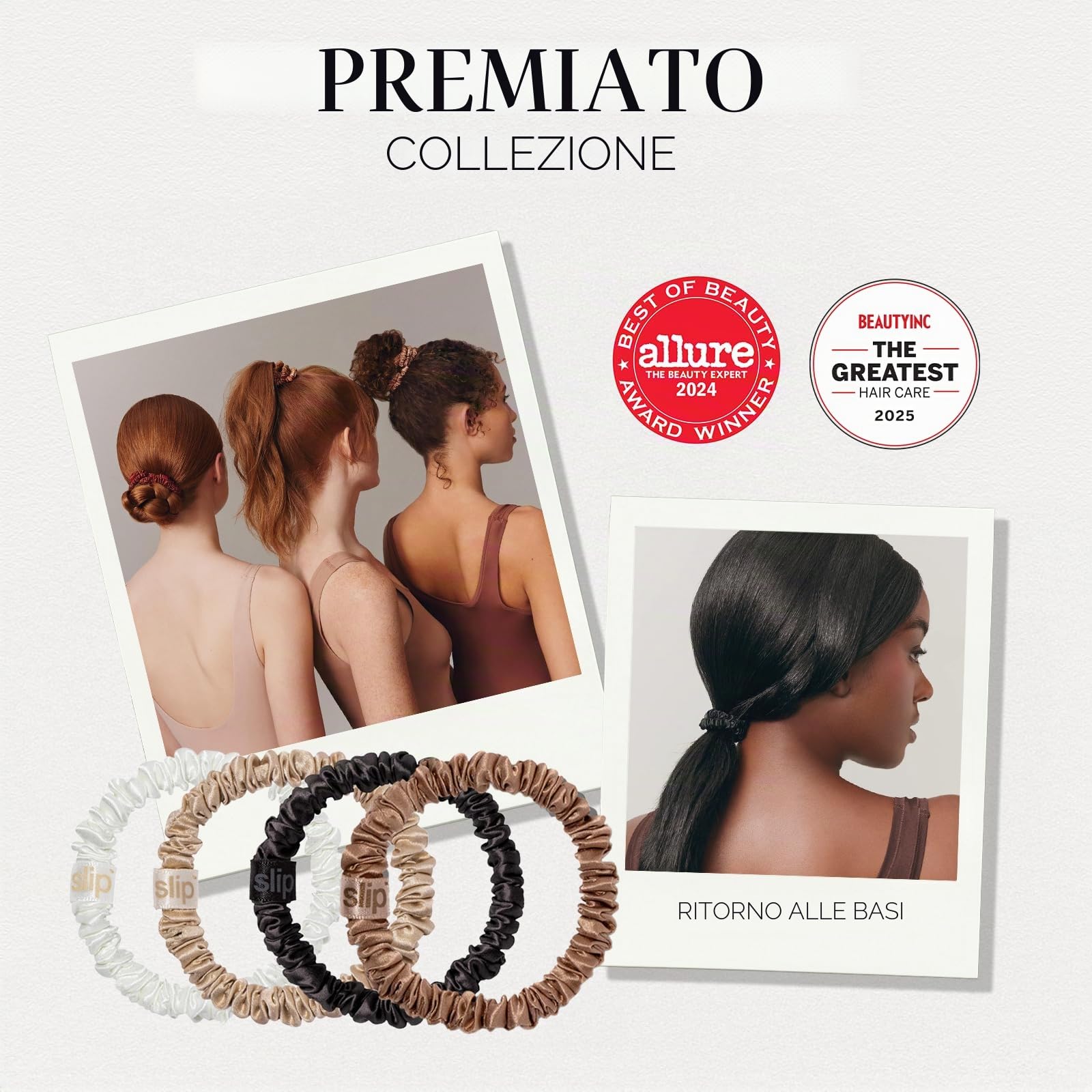 Slip Silk Skinny Scrunchies – Set di 4 elastici in seta – elastici per capelli contro la rottura dei capelli – in 100% seta di gelso – 1 x 4 pezzi – nero