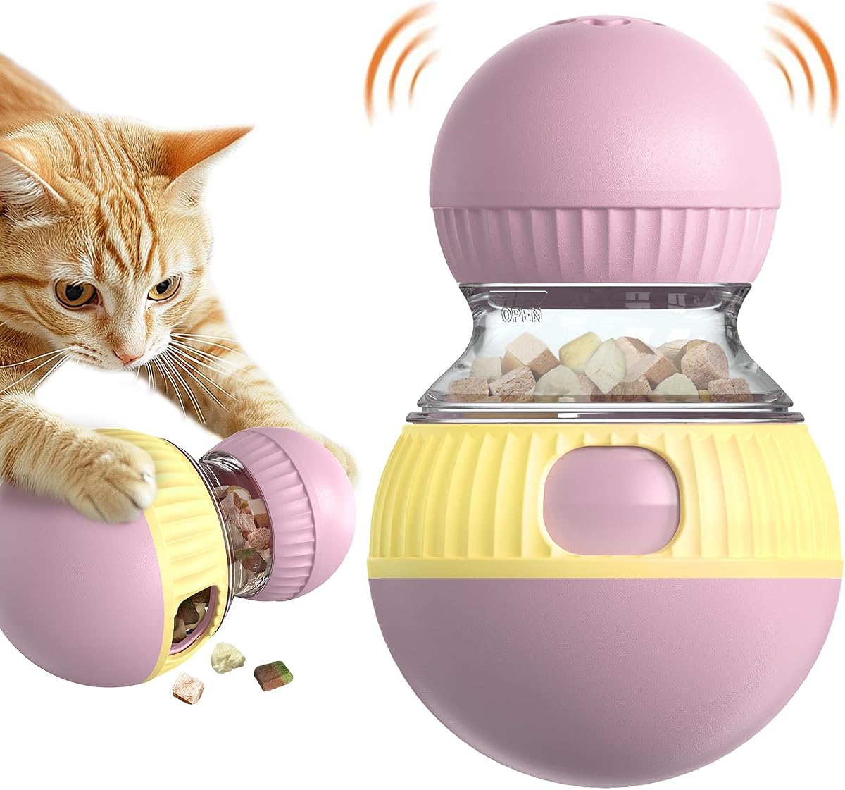Juguete de enriquecimiento para gatos, bola dispensadora de golosinas para gatitos de interior, juguete rompecabezas | Ajuste el flujo de refrigerios, active o desactive el chirrido de los pájaros, extienda el tiempo de juego, frene el aburrimiento, despierte los instintos de presa y desarrolle hábitos activos.