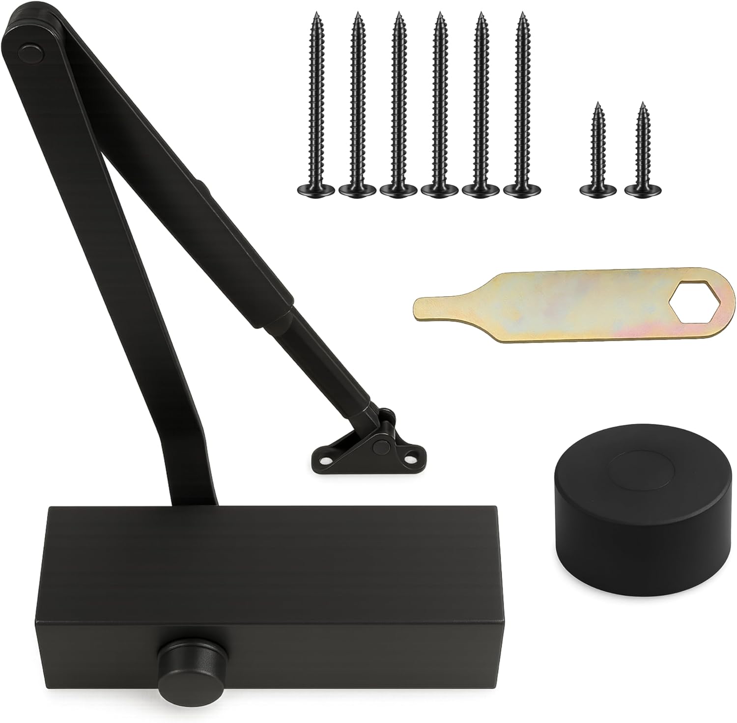 Commercial Door Closer Heavy Duty - Door Automatic Closer Adjustable Spring Size 2-4 - Automatic Door Closers for Home and Commercial Entrances - Non Handed - Fit Doors up to 220 LBS, Aluminum, Black