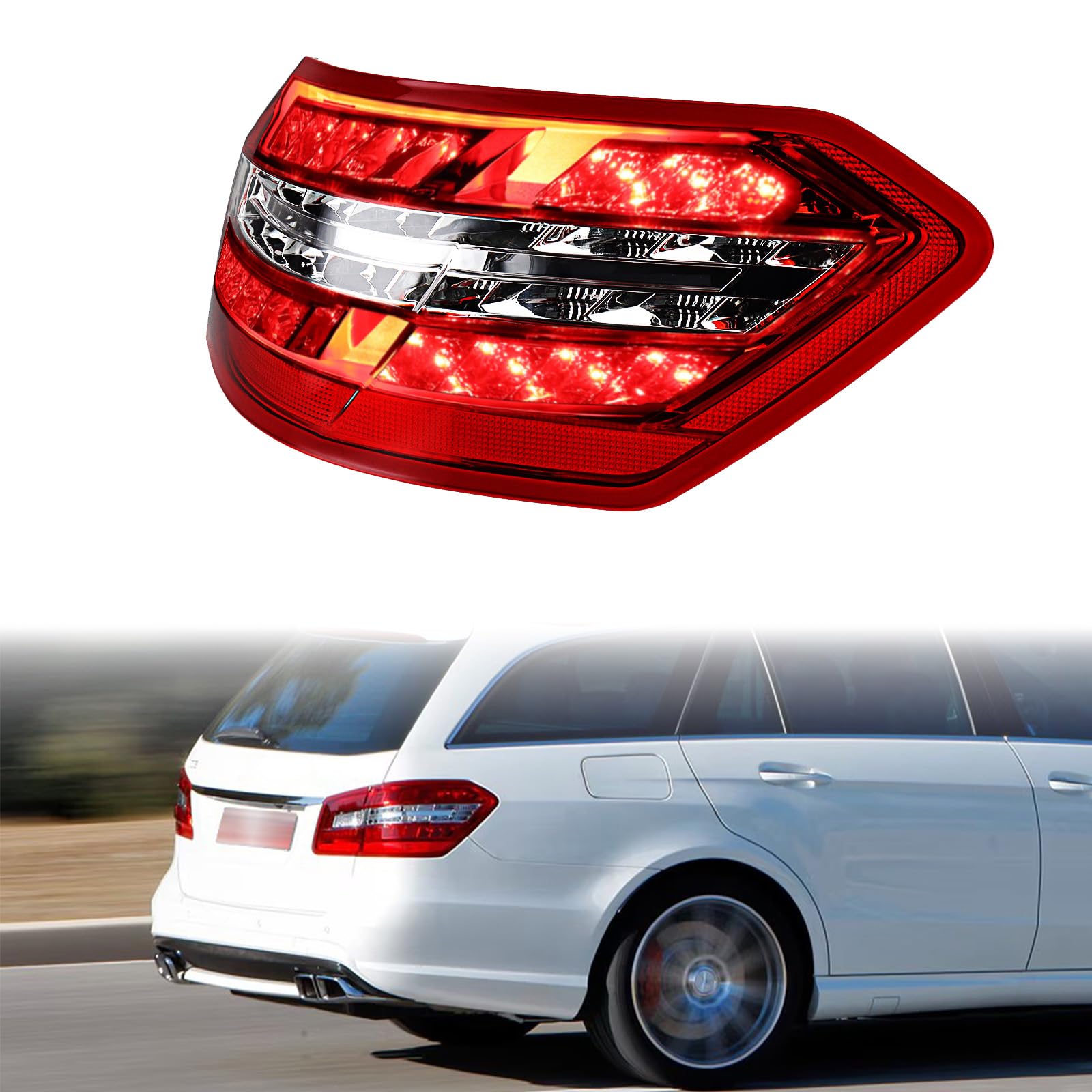 amopacorp Outer LED Tail Light for Mercedes E350 E550 E63 AMG 2010-2013, Base 4Matic Bluetec Hybrid Sedan Right Passenger w/Clear Red Lens Brake/Driving/Turn Signal, Replaces MB2805106, 2129060858