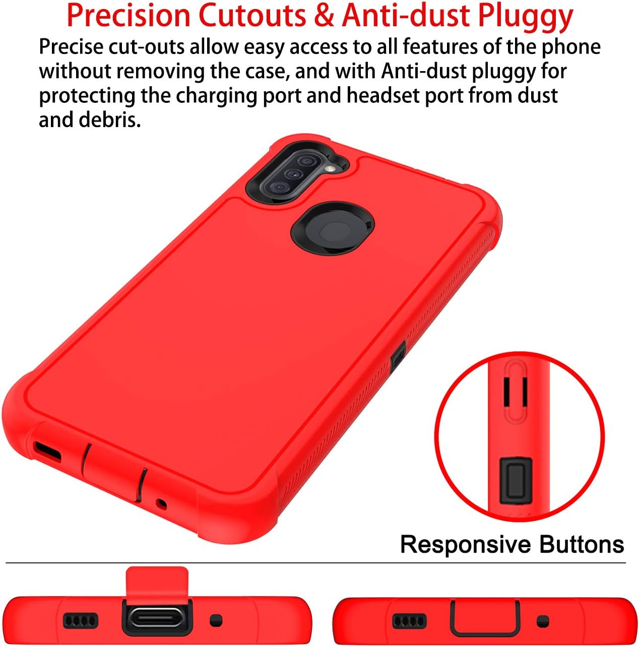 PhuLok Galaxy A11 Case,Samsung A11 Case (North American Version),with HD Screen Protector,Heavy Duty Armor Dual Layer Shockproof Sports Anti-Scratches Non-Slip Bumper Rugged (Red/Black)