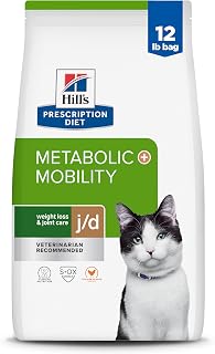Hill's Prescription Diet j/d Joint Care + Metabolic Weight Chicken Flavor Dry Cat Food, Veterinary Diet, 12 lb Bag