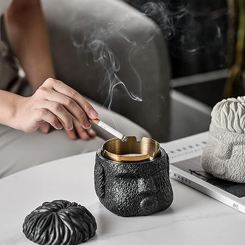 Miniatura 3 de Mini basurero con tapa, cesta de residuos para escritorio, hormigón + acero inoxidable, fácil de limpiar, para exteriores en el balcón, a prueba de