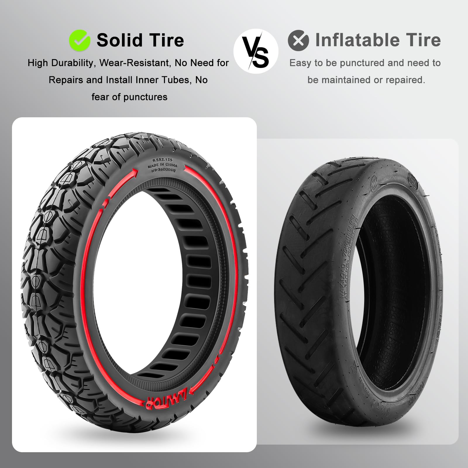 Amitor Pneu Plein 10 Pouces 10 X 2,125, Pneu Increvable 10 Pouces Avec Antidérapant Et Antiusure, Roue Pleine Trottinette 250x54 Pour Ninebot F20/F30/F40/F65 Trotinette Electrique (Slot 34), 2PCS