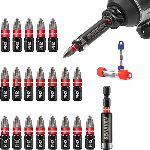 Geinxurn Juego de 20 puntas de destornillador de impacto con revestimiento de diamante, puntas de inserción Phillips #2 de 1 pulgada, juego de