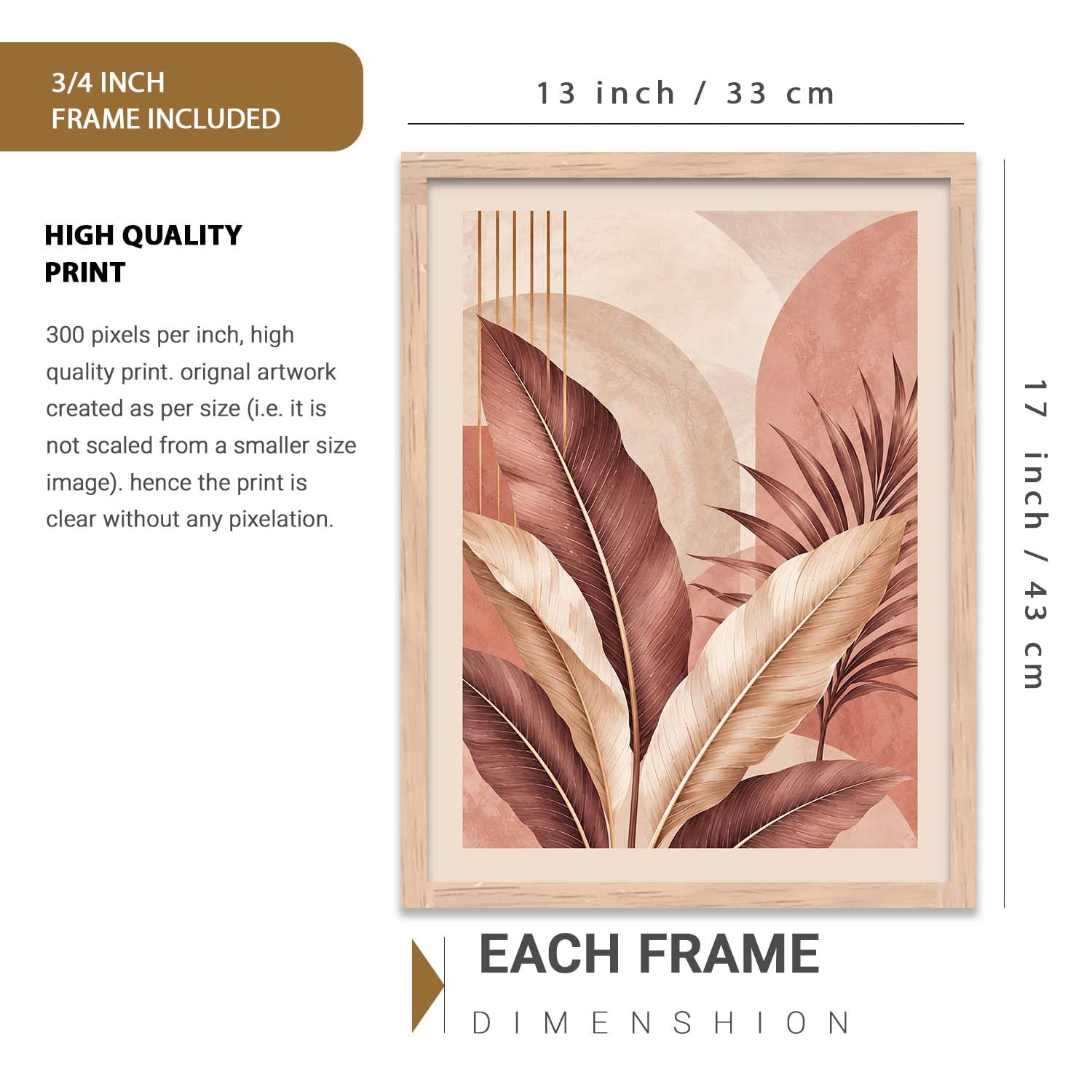 Bohemian Floral Wall Art Set - 3 Prints with Frame -2