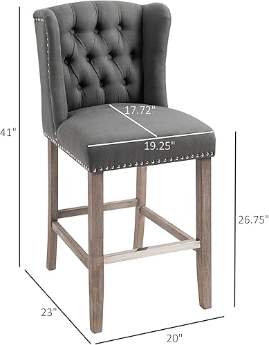 Miniatura 26 de HOMCOM Juego de 2 taburetes de bar de altura de mostrador, taburetes de bar tapizados de altura de asiento de 27 pulgadas, taburetes de isla de