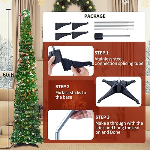 Miniatura 2 de Árbol de Navidad desplegable de 5 pies con soporte, árbol de Navidad artificial plegable, árboles de Navidad de lentejuelas fáciles de montar y