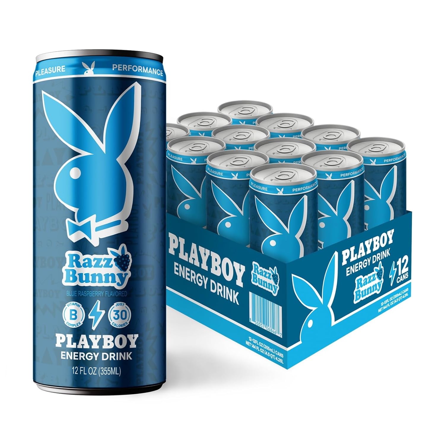 PLAYBOY Energy Drink – Razz Bunny (Blue Raspberry) – 12 Pack of 12oz Cans | Performance + Pleasure Energy | NextGen Lifestyle Drink