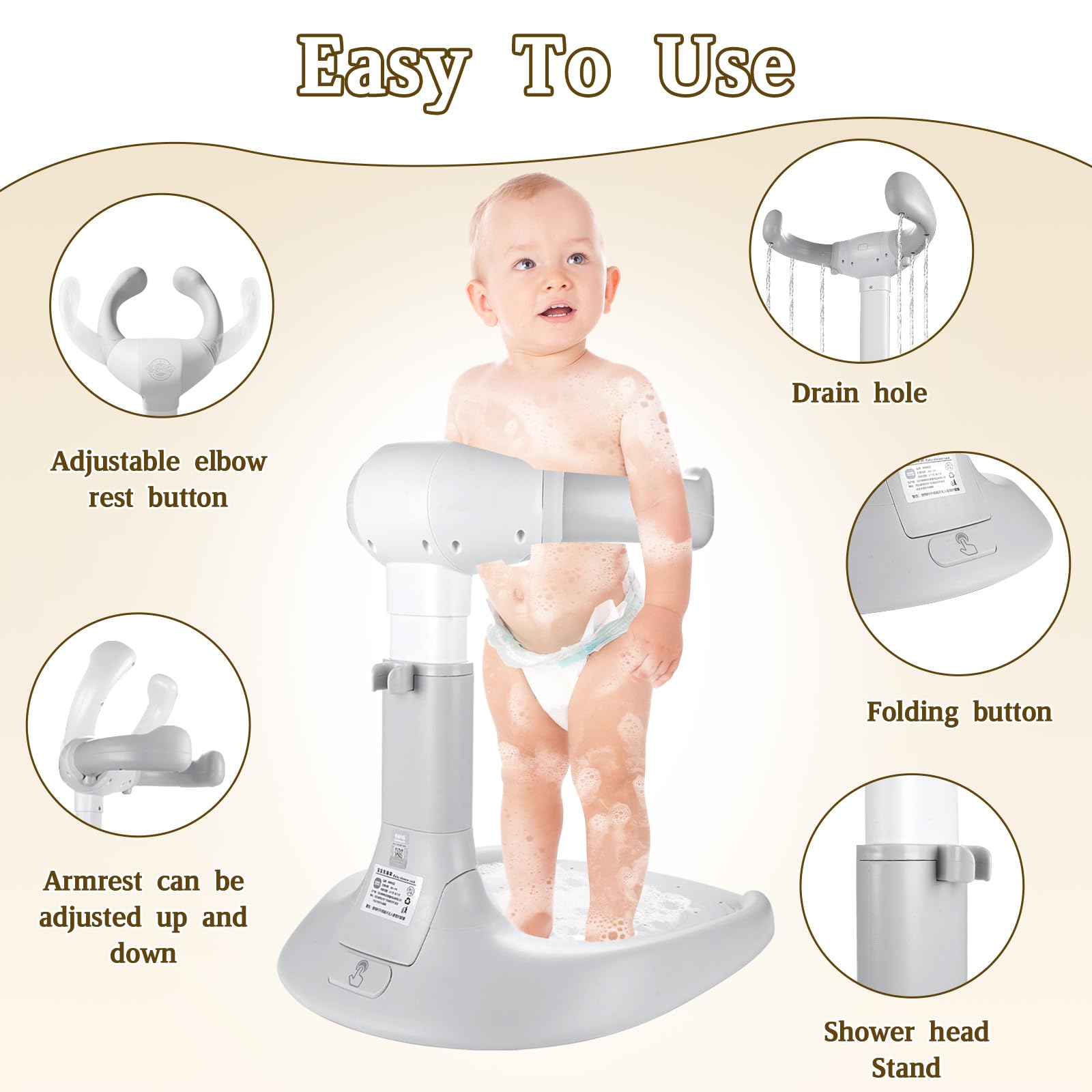 Soporte Baño Bebe, Soporte Bañera Bebe Ajustable para 8-36 Meses, Asiento Ducha con Base Antideslizante para Bañarse y Cambiar Pañales