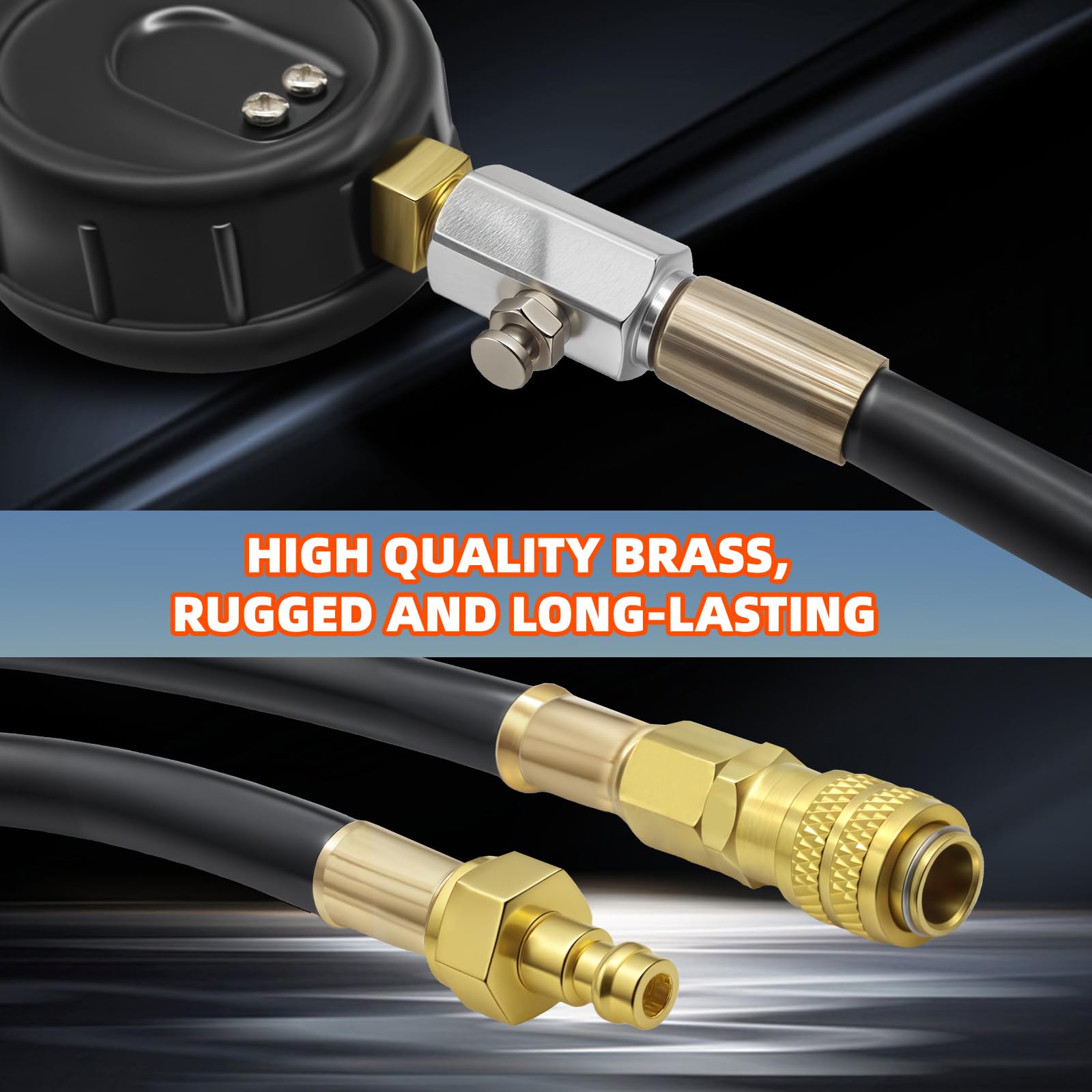 Probador de compresión - Gasolina y Diesel Probador de compresión del motor, 46 piezas Comprehensive Compression and Leak Test Kit with Dual Gauge Engine for HDi, TDCi, Pumpe Duse Engine