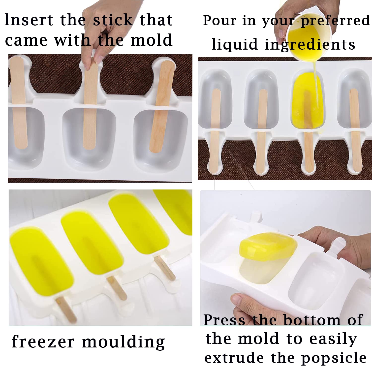Jingyukj IJsvormen, ijsvormen, siliconen, popsicle vormen, set van 2 stuks, 8 vakken, siliconen ijsvormen, ijs, met 20 stuks ijslollysticks, om zelf te maken, dessertvorm, cakesicles siliconen vorm